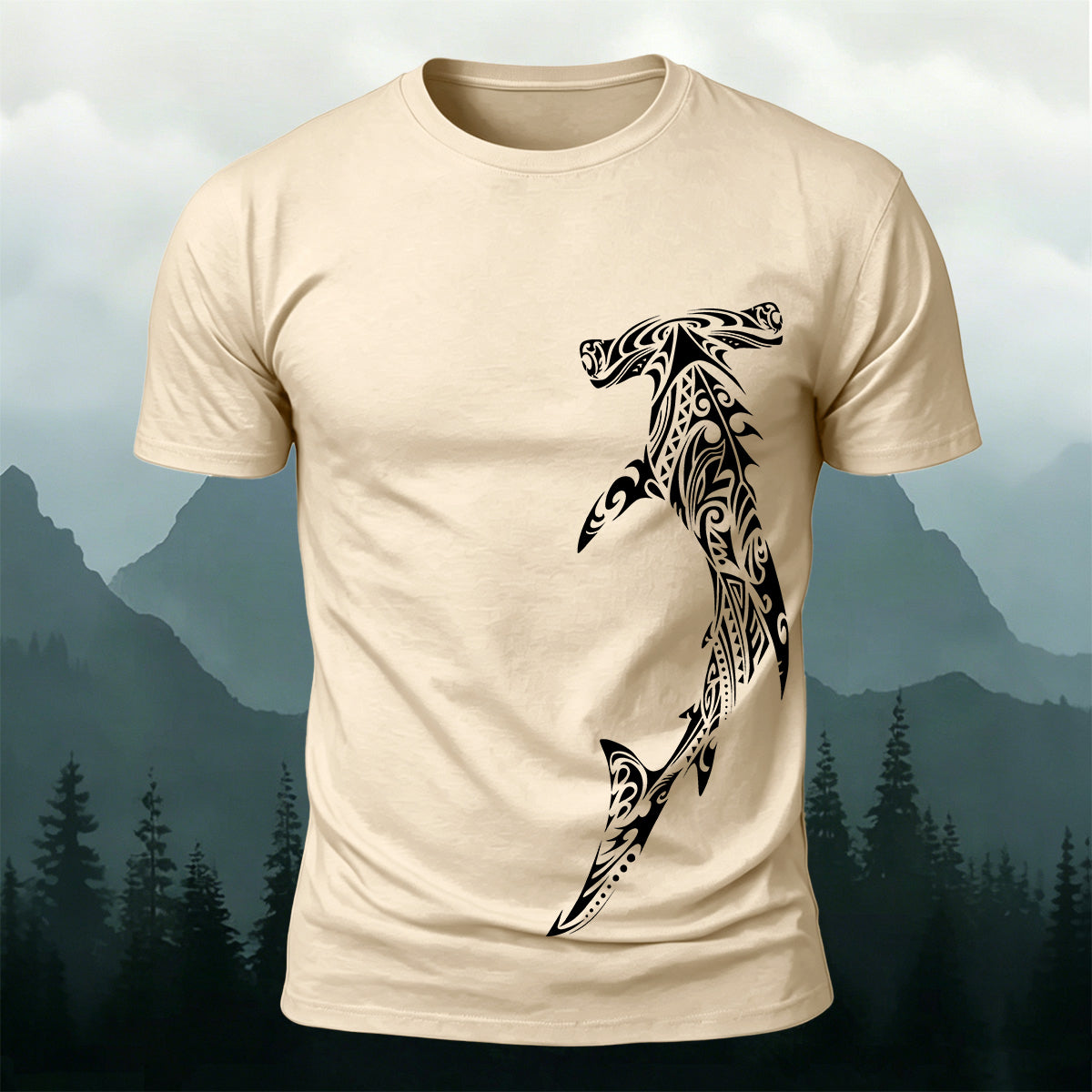 Tribal Shark Print Casual Cotton T-Shirt