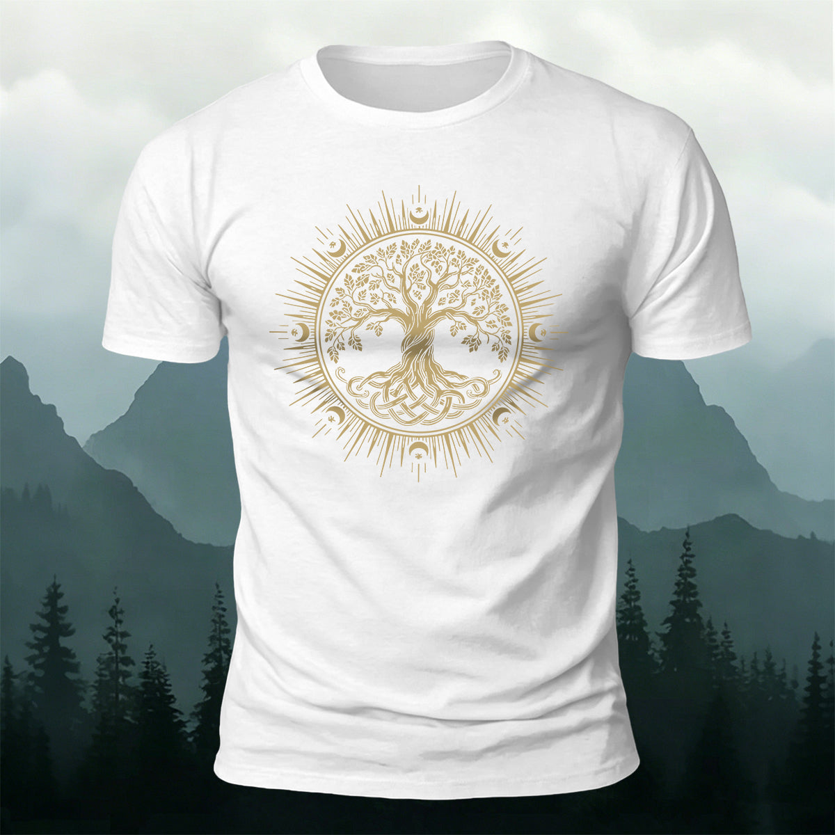 Celtic Tree of Life Print Casual Cotton T-Shirt