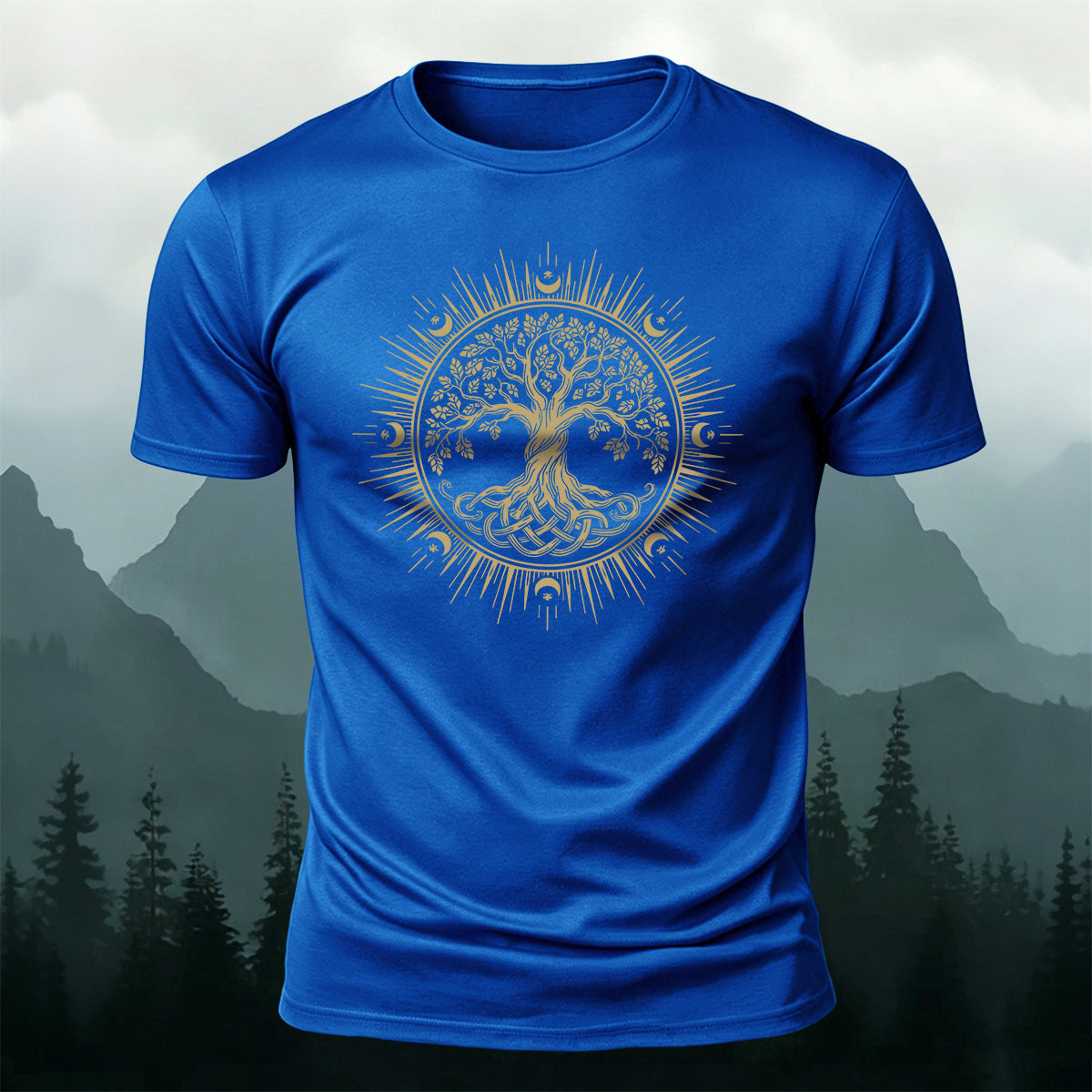 Celtic Tree of Life Print Casual Cotton T-Shirt
