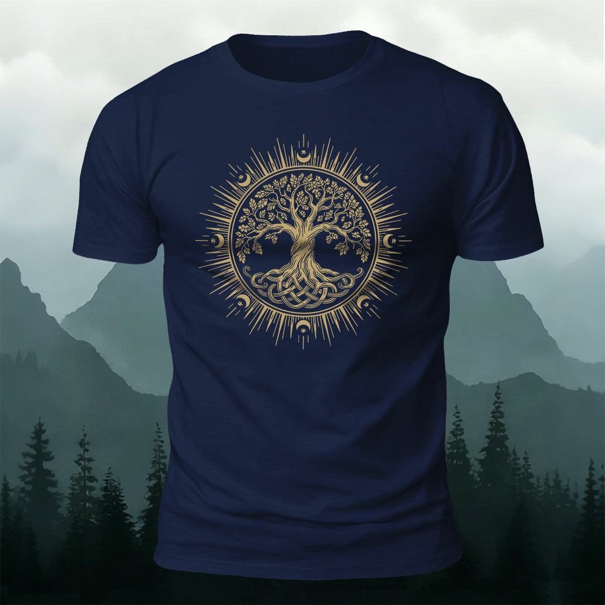 Celtic Tree of Life Print Casual Cotton T-Shirt