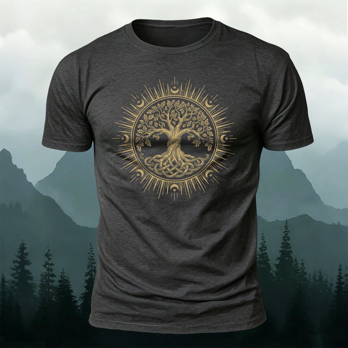 Celtic Tree of Life Print Casual Cotton T-Shirt