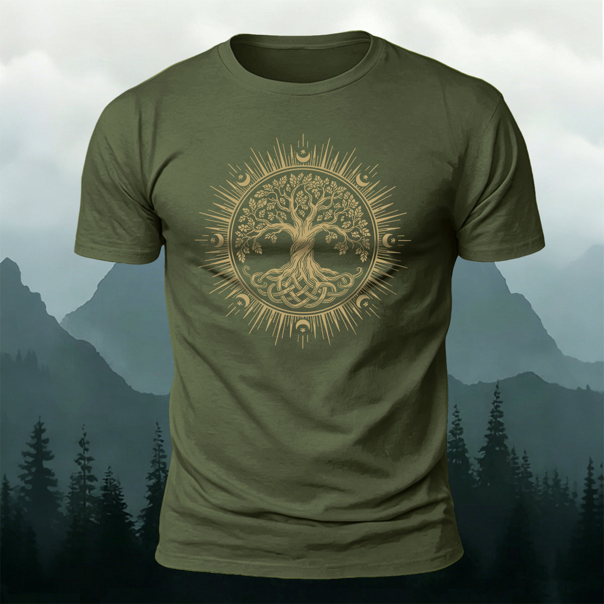 Celtic Tree of Life Print Casual Cotton T-Shirt