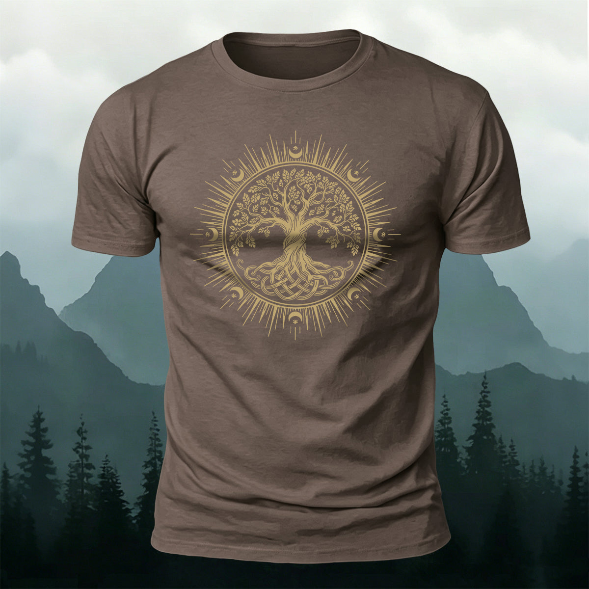 Celtic Tree of Life Print Casual Cotton T-Shirt