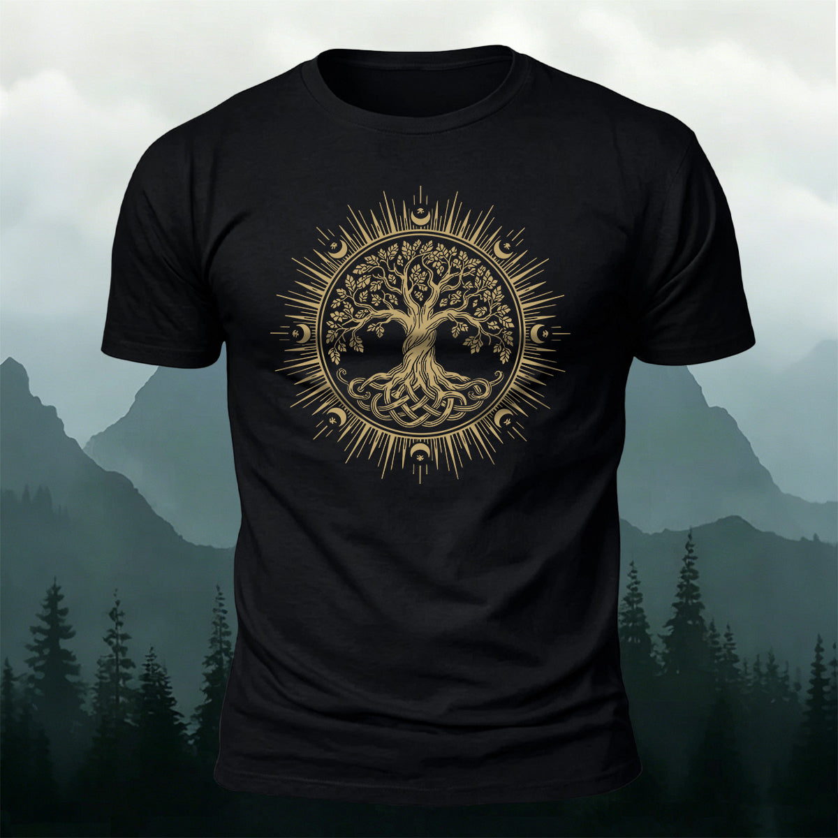 Celtic Tree of Life Print Casual Cotton T-Shirt