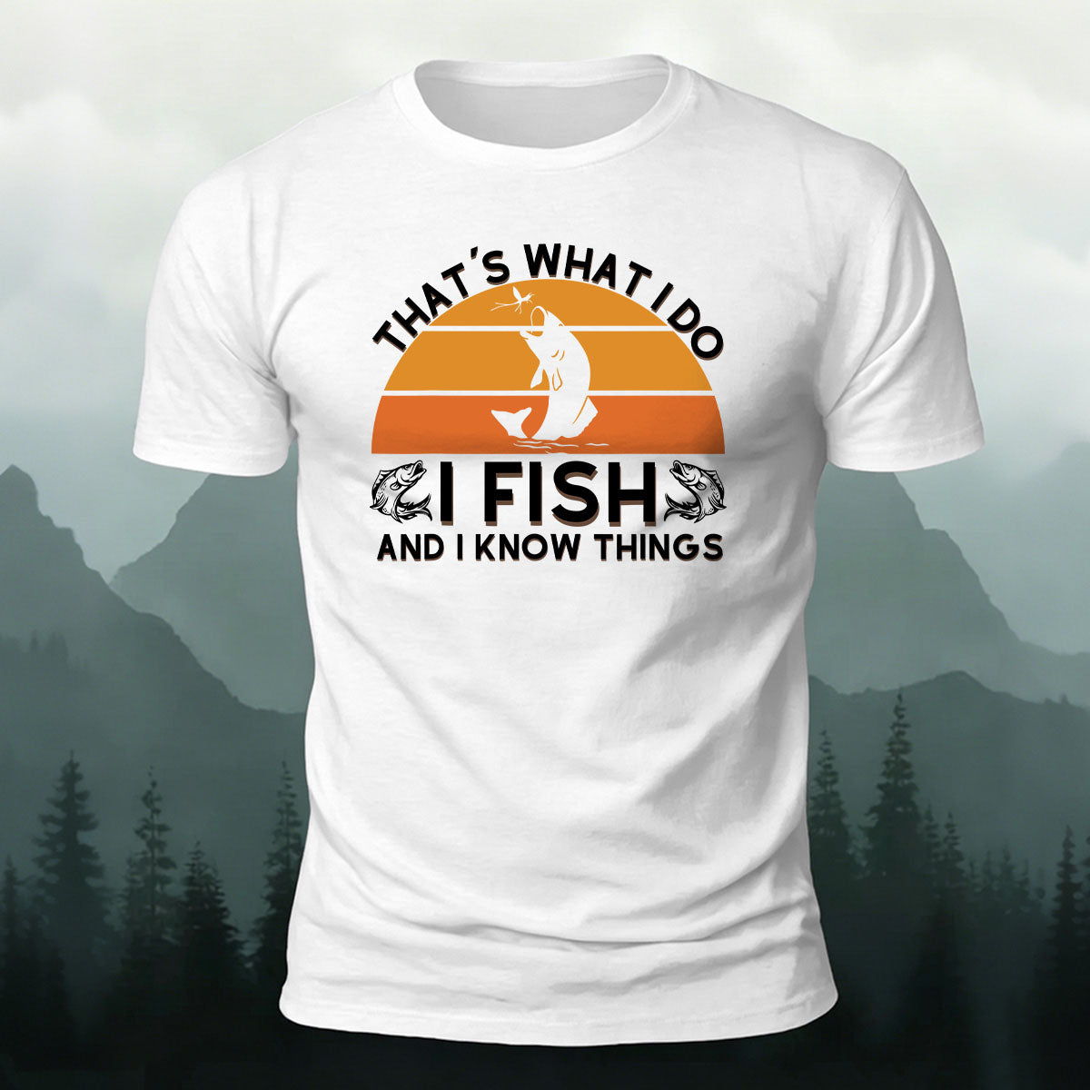 Retro Outdoor Fishing Print Casual Cotton T-Shirt