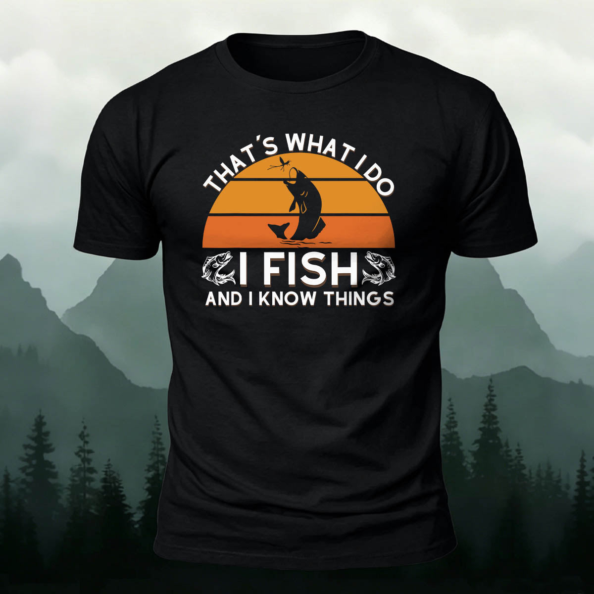 Retro Outdoor Fishing Print Casual Cotton T-Shirt