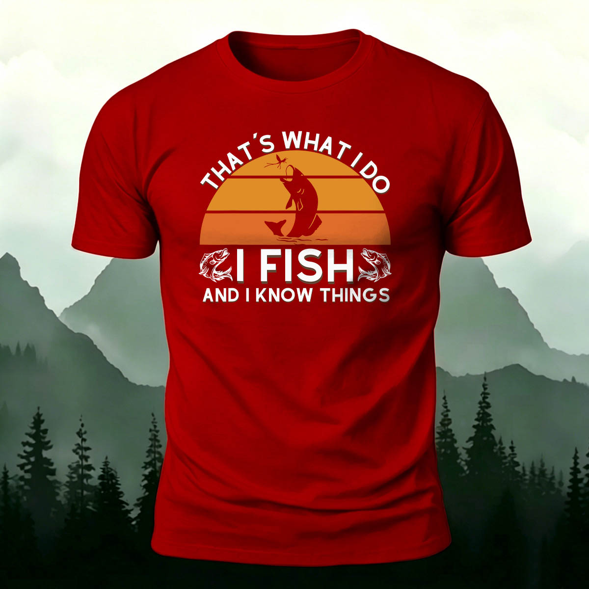 Retro Outdoor Fishing Print Casual Cotton T-Shirt