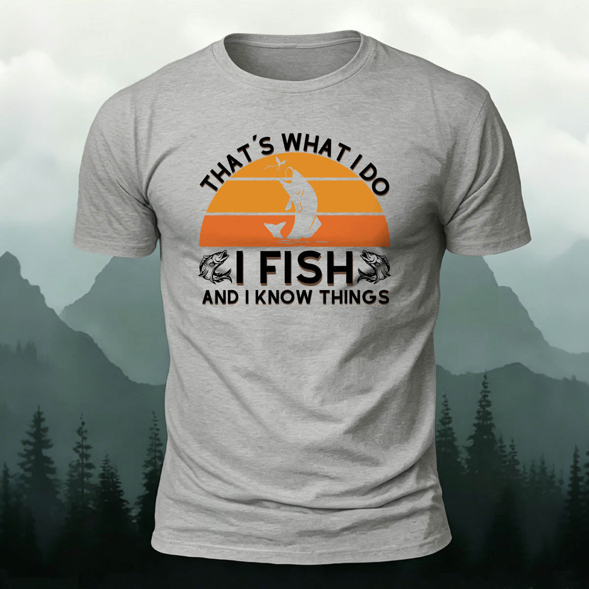 Retro Outdoor Fishing Print Casual Cotton T-Shirt
