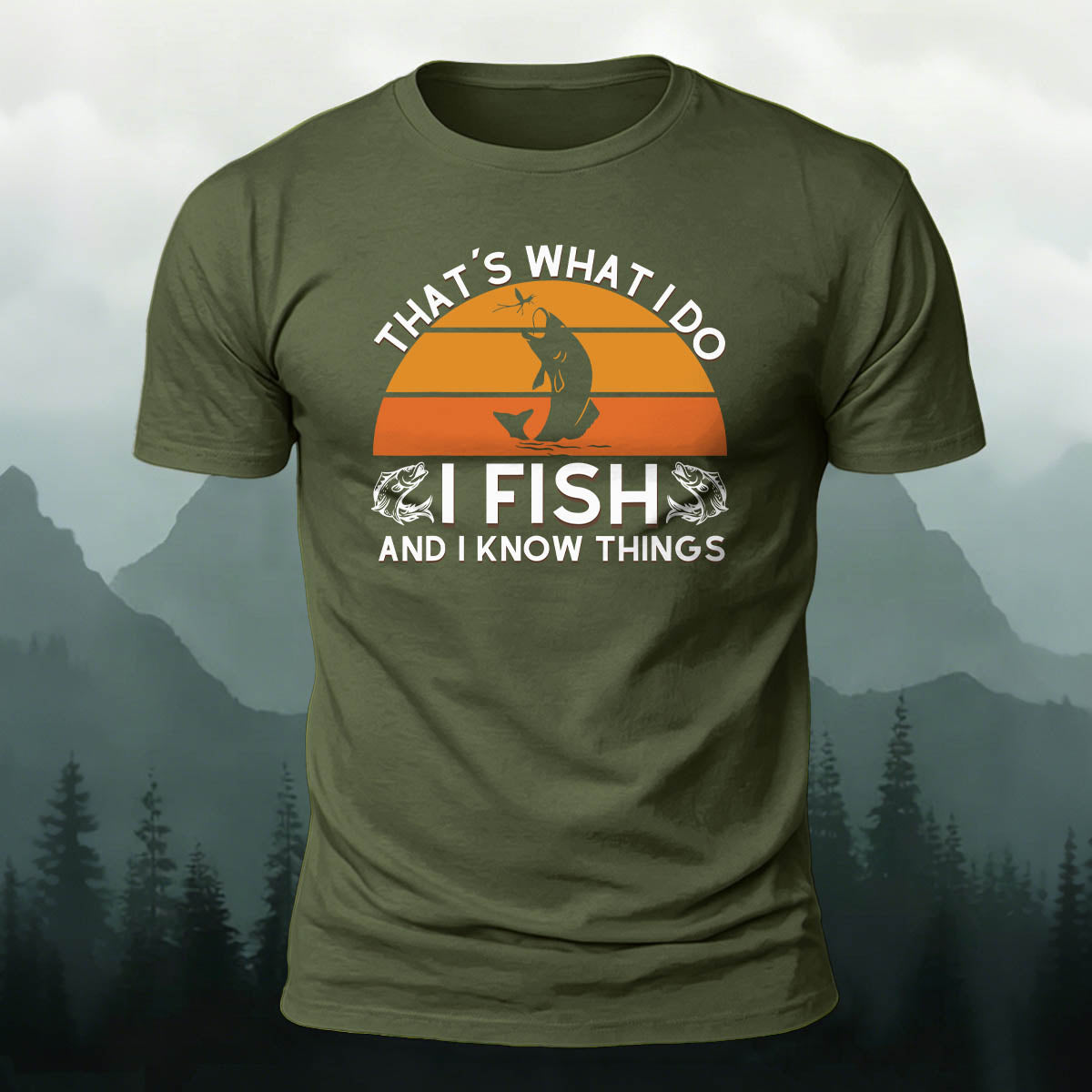 Retro Outdoor Fishing Print Casual Cotton T-Shirt