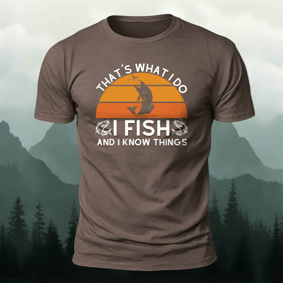 Retro Outdoor Fishing Print Casual Cotton T-Shirt