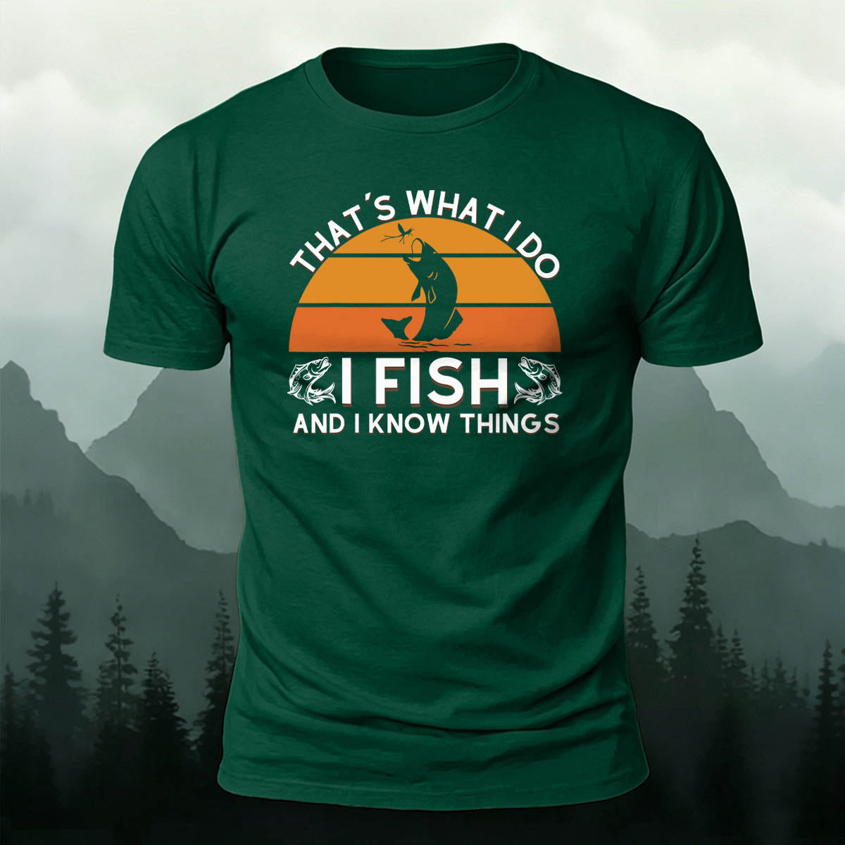 Retro Outdoor Fishing Print Casual Cotton T-Shirt