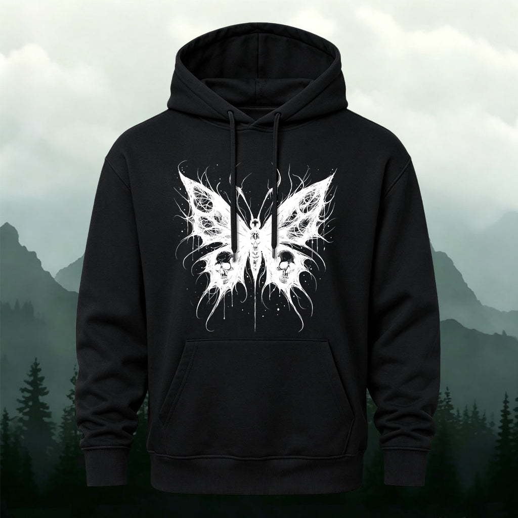 Cotton Made Dark Butterfly Skeleton Print Hoodie