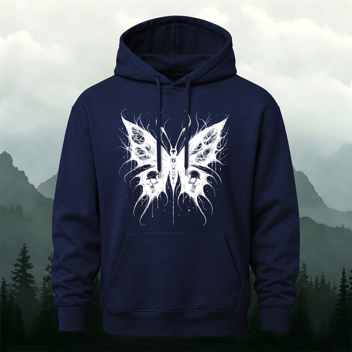 Cotton Made Dark Butterfly Skeleton Print Hoodie