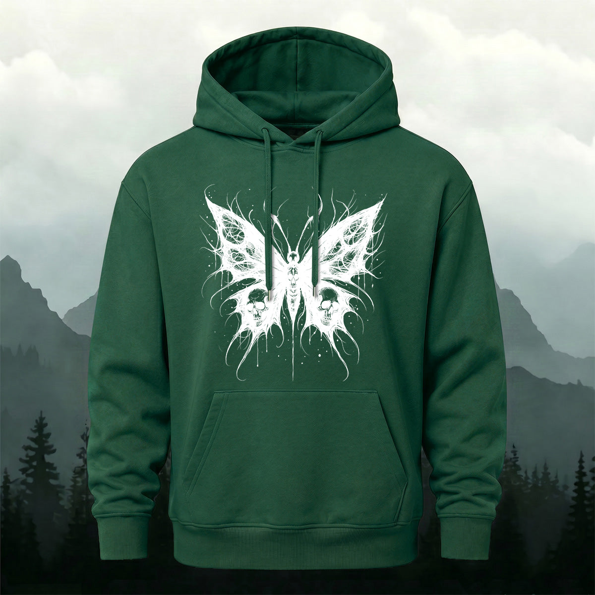 Cotton Made Dark Butterfly Skeleton Print Hoodie