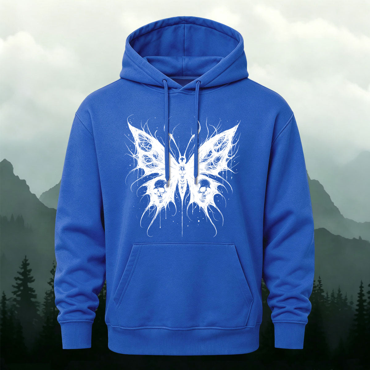 Cotton Made Dark Butterfly Skeleton Print Hoodie