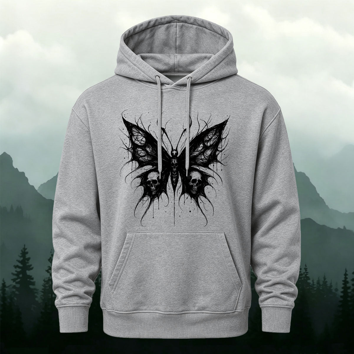 Cotton Made Dark Butterfly Skeleton Print Hoodie