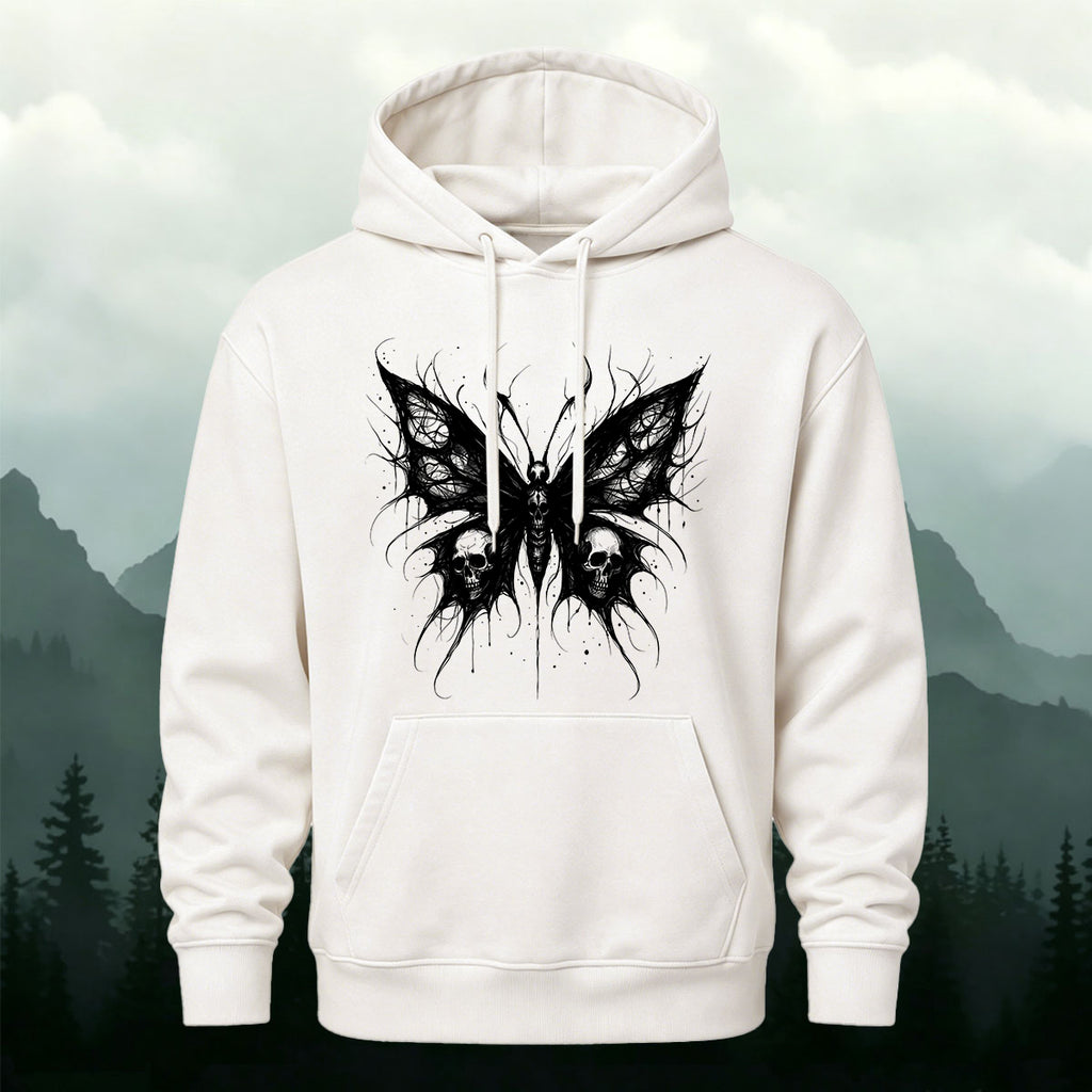 Cotton Made Dark Butterfly Skeleton Print Hoodie
