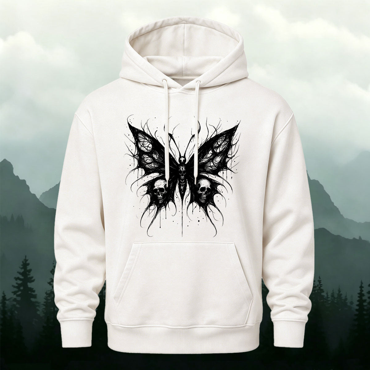 Cotton Made Dark Butterfly Skeleton Print Hoodie