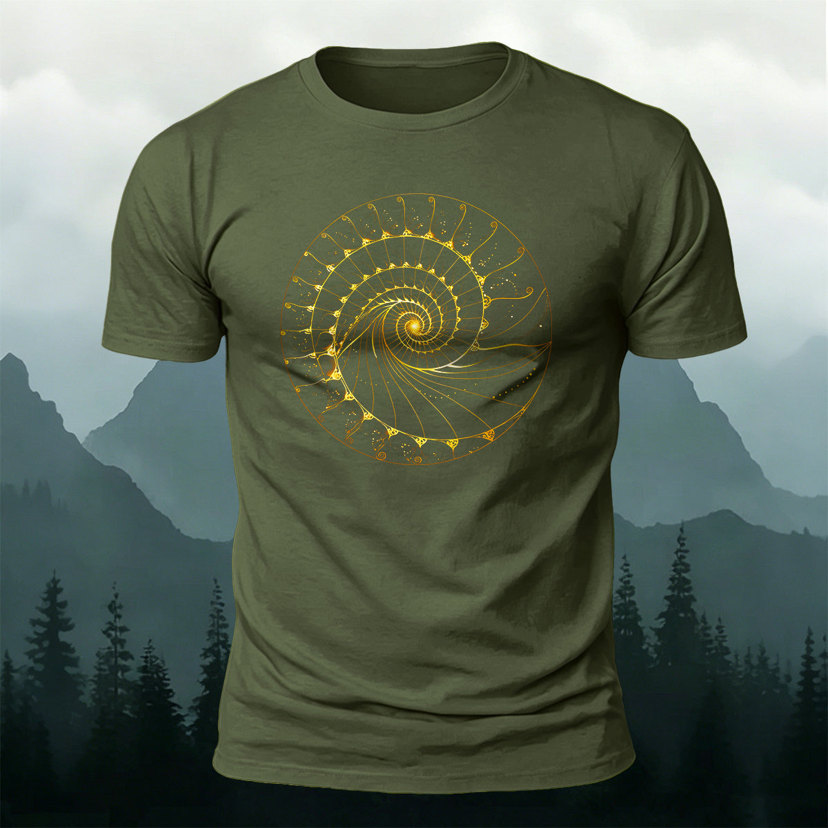 Fibonacci Spiral Print Casual Cotton T-Shirt