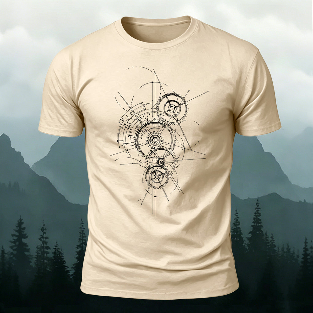 Gear-Print Casual Soft Cotton T-Shirt