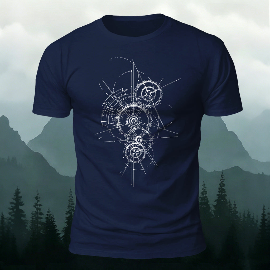 Gear-Print Casual Soft Cotton T-Shirt