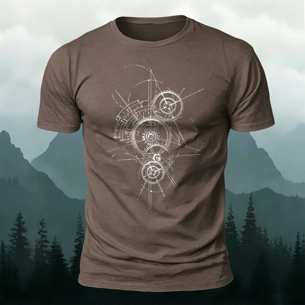 Gear-Print Casual Soft Cotton T-Shirt