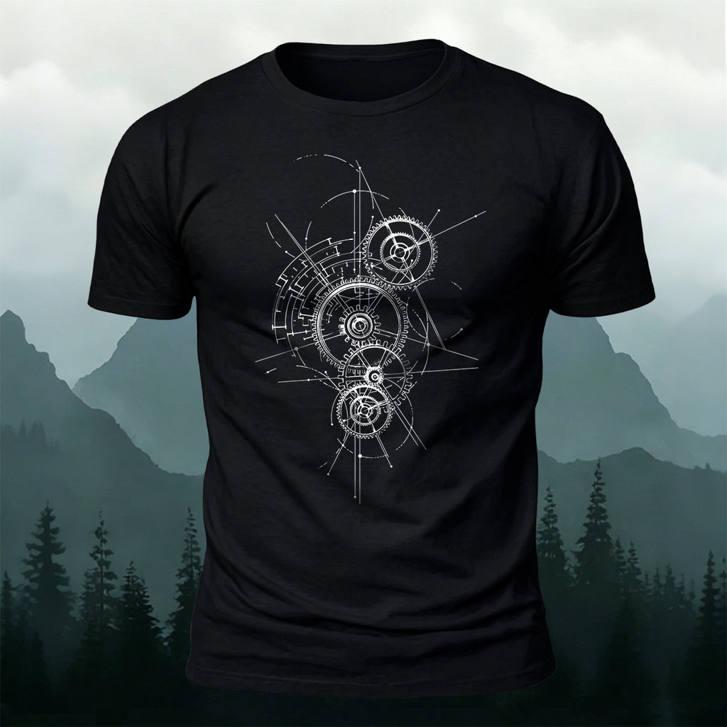Gear-Print Casual Soft Cotton T-Shirt