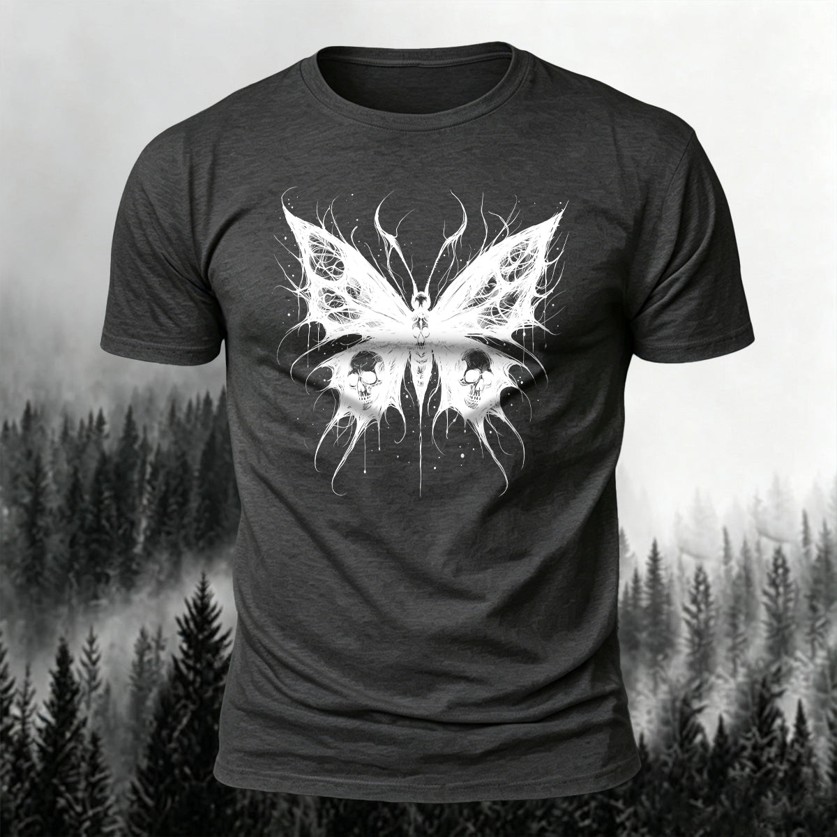 Dark Butterfly Silhouette Print Casual Soft Cotton Tee