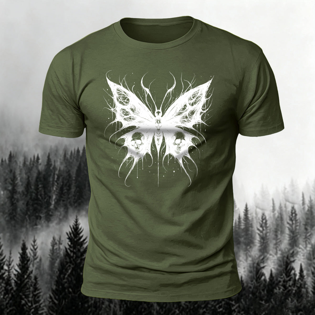 Dark Butterfly Silhouette Print Casual Soft Cotton Tee