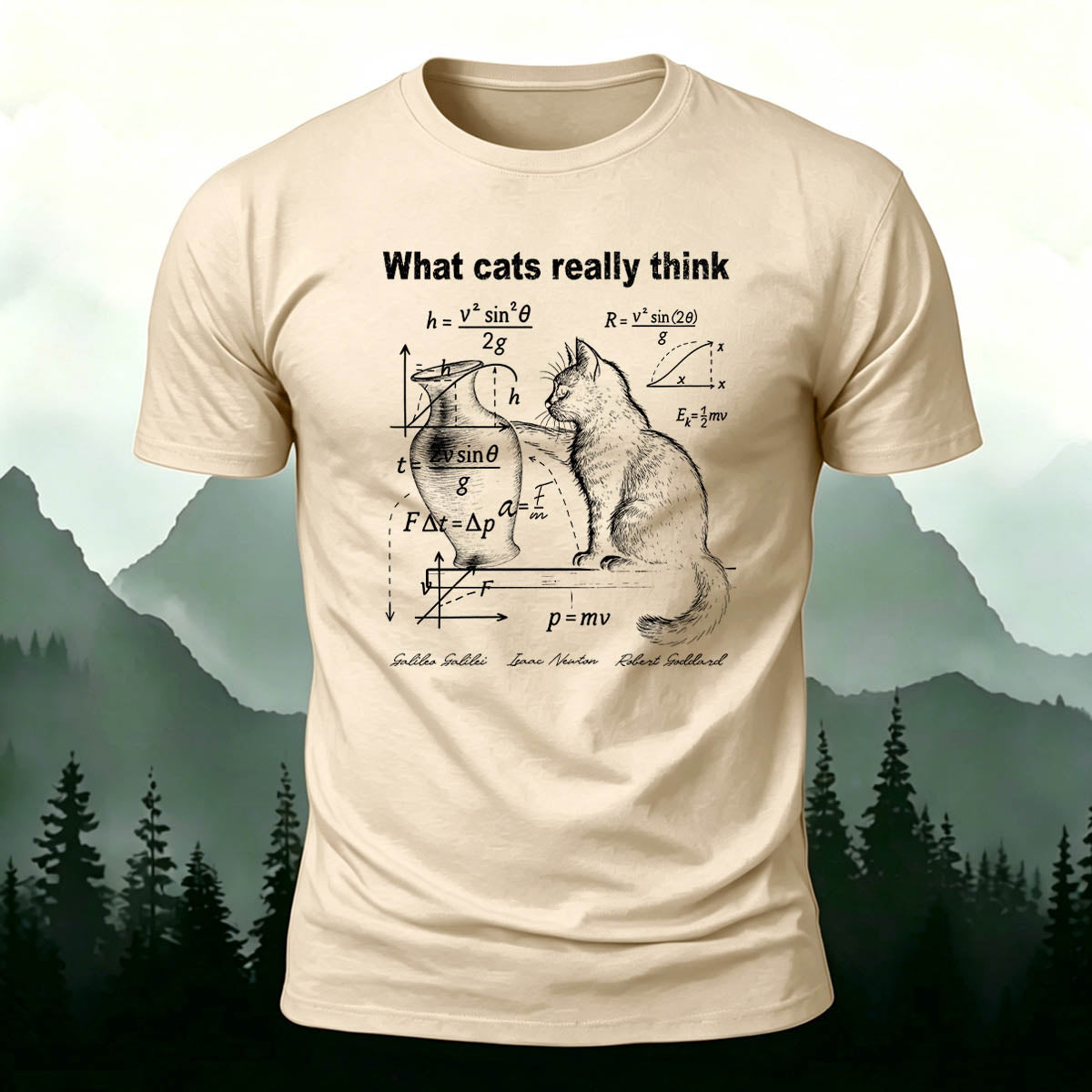 Thinking Kitten Print Casual Soft Cotton T-Shirt