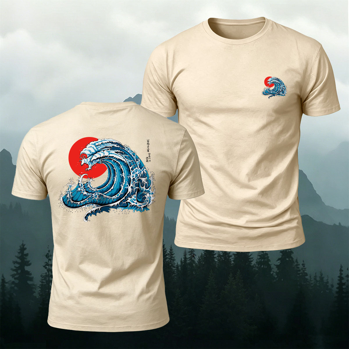 Waves and Red Sun Printed Casual Soft Cotton T-Shirt
