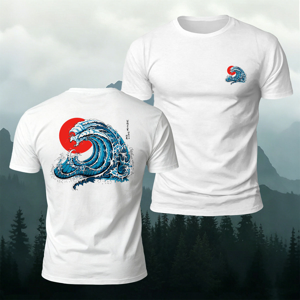 Waves and Red Sun Printed Casual Soft Cotton T-Shirt