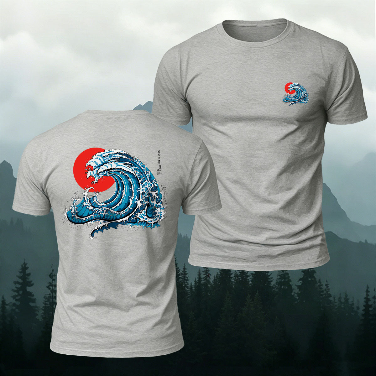 Waves and Red Sun Printed Casual Soft Cotton T-Shirt
