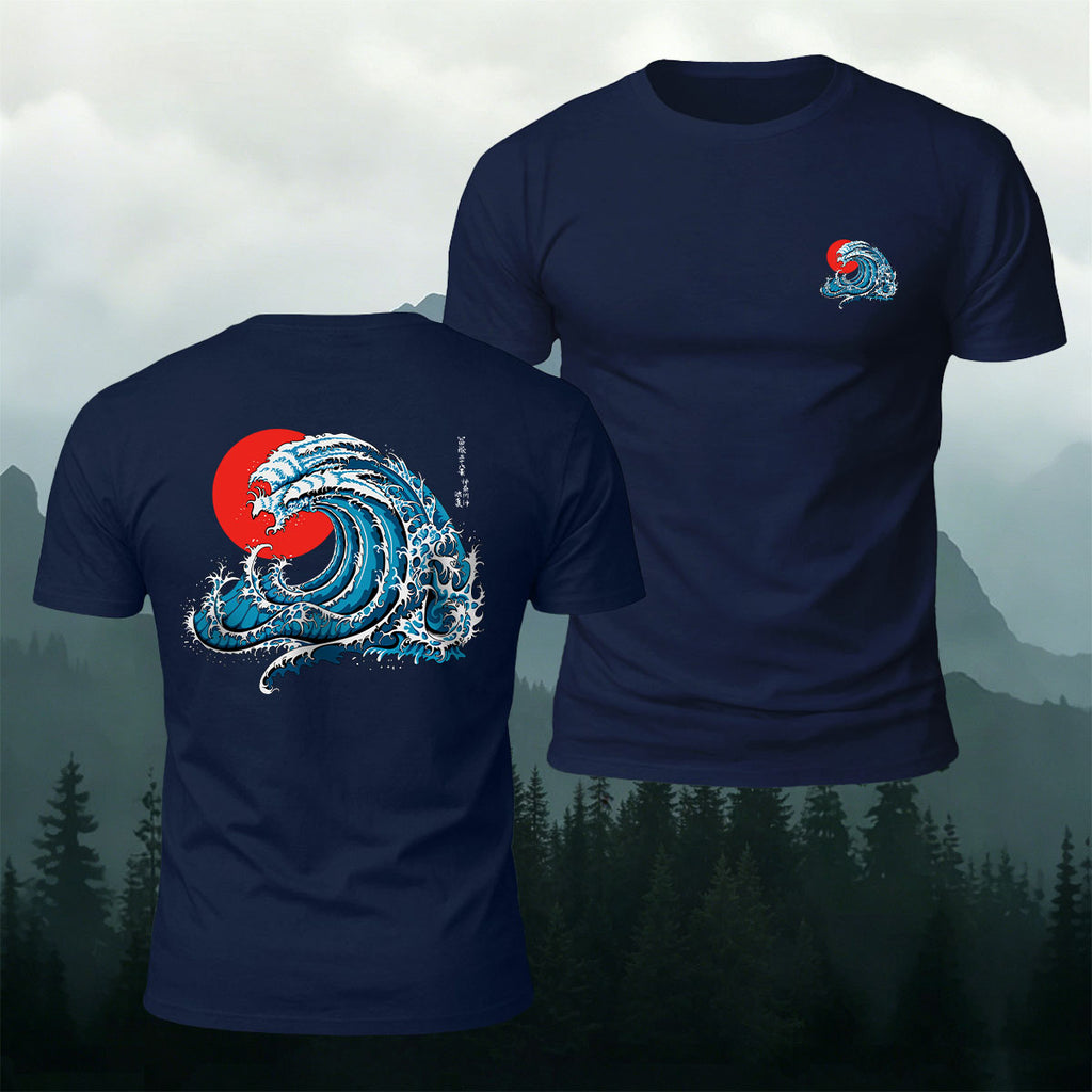 Waves and Red Sun Printed Casual Soft Cotton T-Shirt