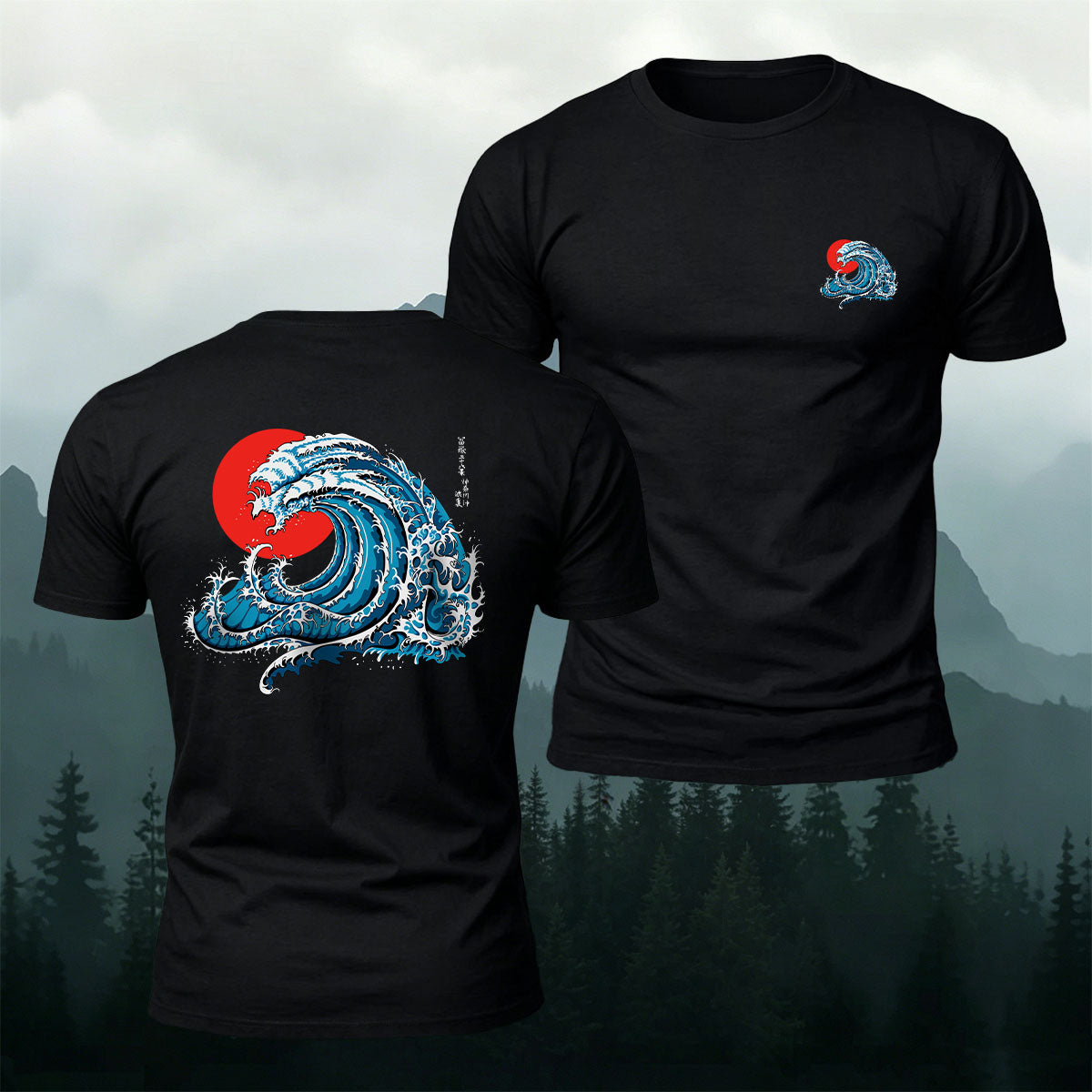 Waves and Red Sun Printed Casual Soft Cotton T-Shirt