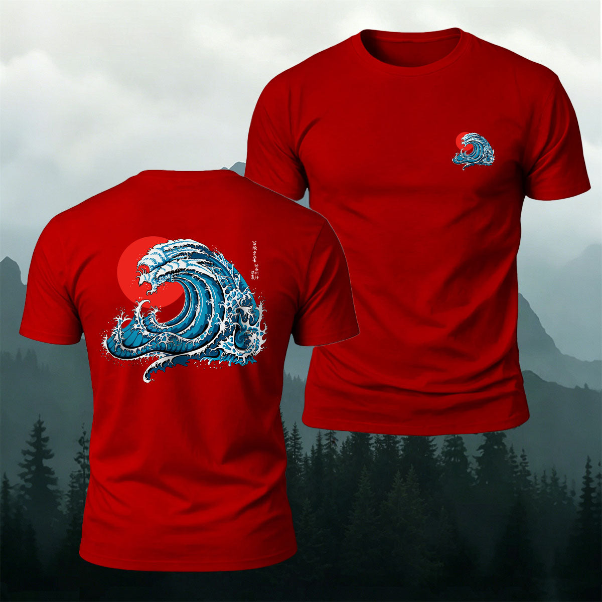 Waves and Red Sun Printed Casual Soft Cotton T-Shirt