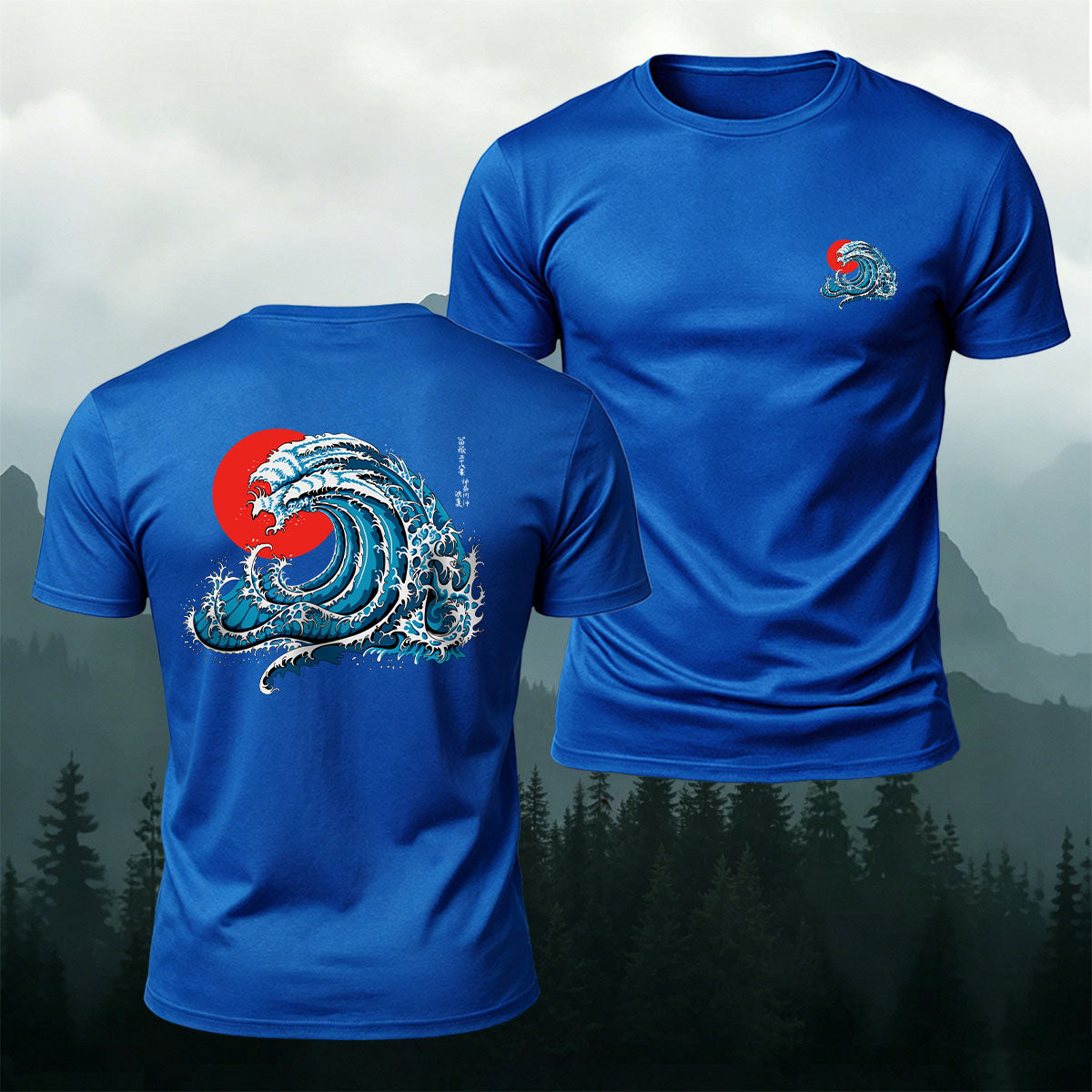 Waves and Red Sun Printed Casual Soft Cotton T-Shirt