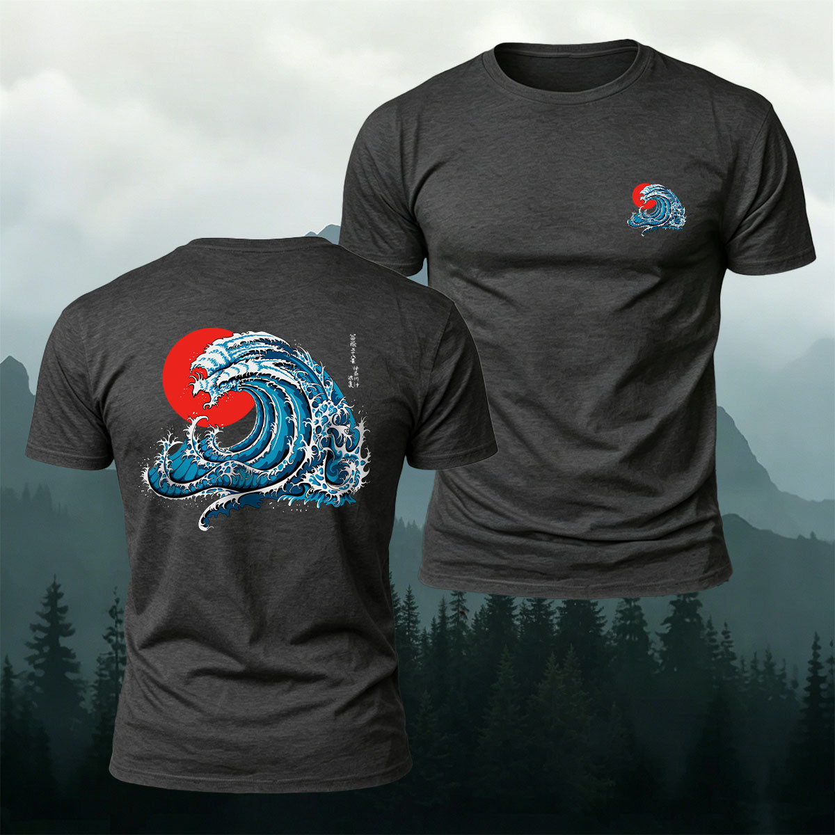 Waves and Red Sun Printed Casual Soft Cotton T-Shirt