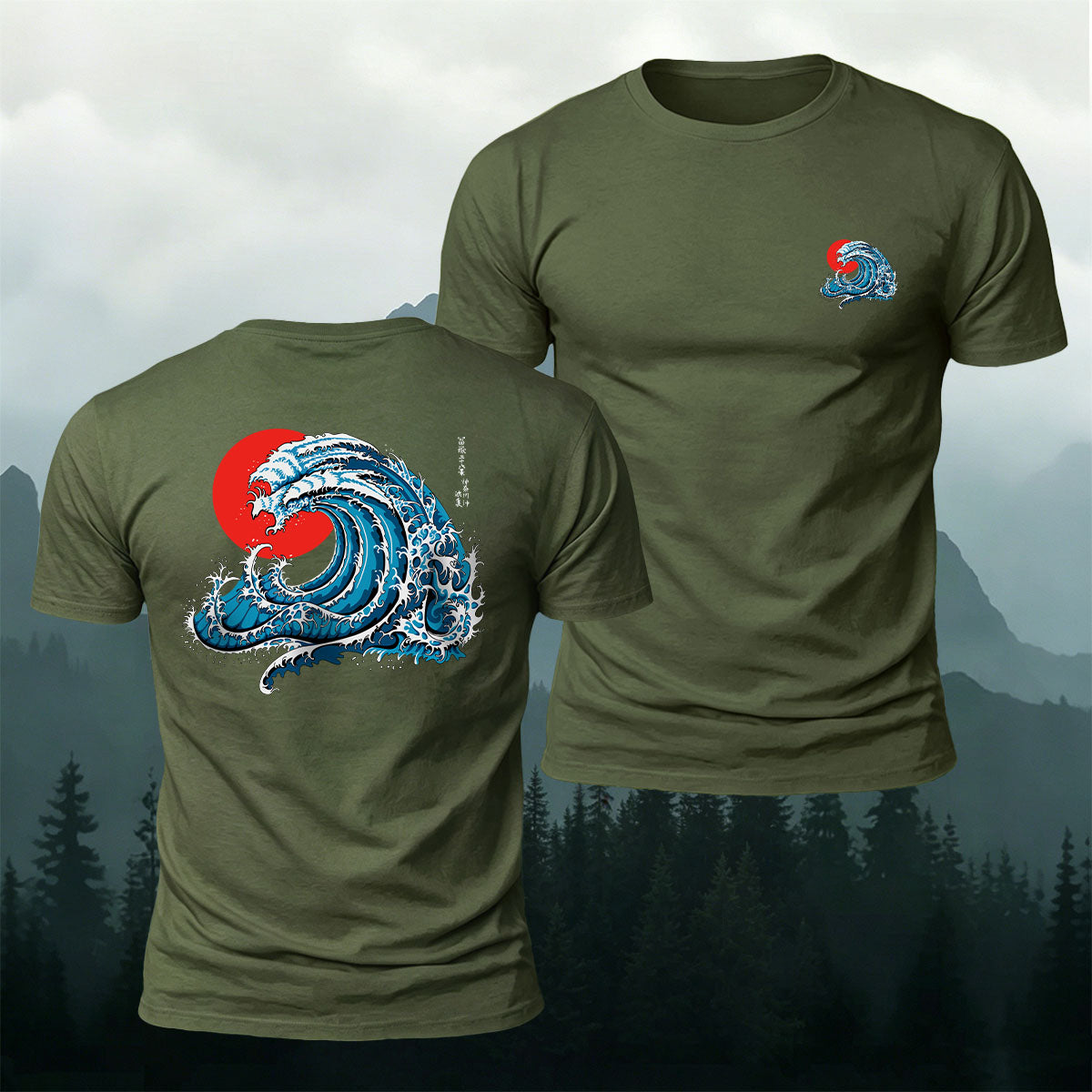 Waves and Red Sun Printed Casual Soft Cotton T-Shirt