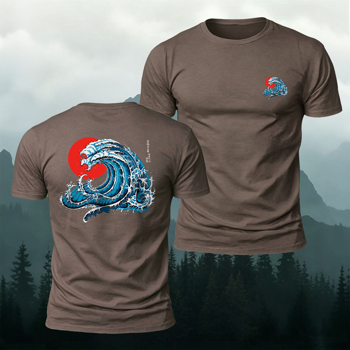 Waves and Red Sun Printed Casual Soft Cotton T-Shirt