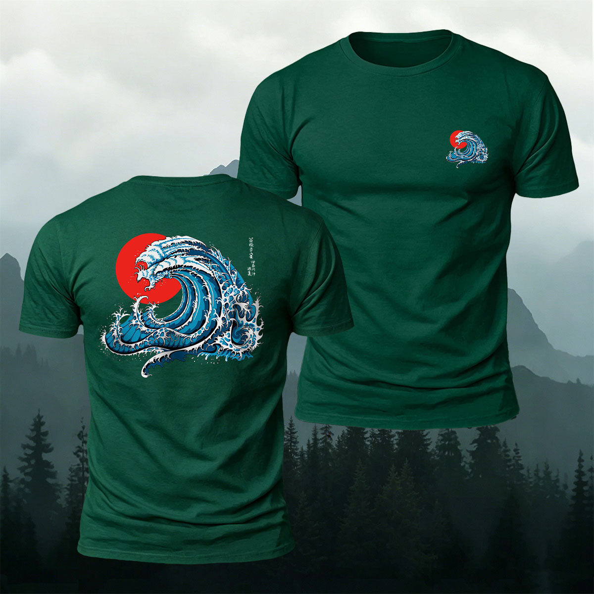 Waves and Red Sun Printed Casual Soft Cotton T-Shirt