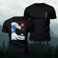 Red Sun Giant Wave Print Casual Cotton T-Shirt