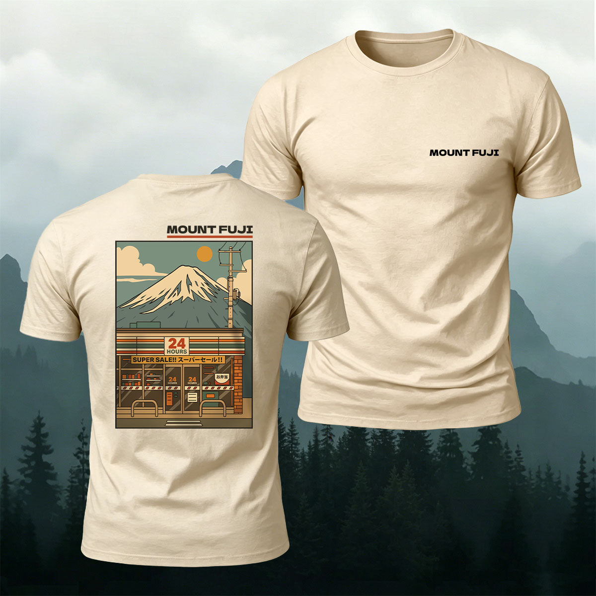 Mount Fuji Manga Print Casual 100% Cotton Tee