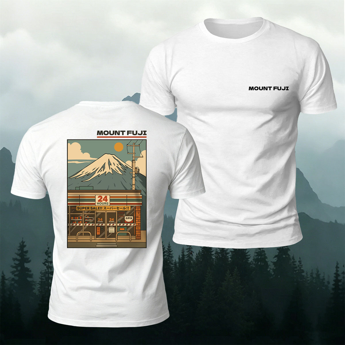 Mount Fuji Manga Print Casual 100% Cotton Tee
