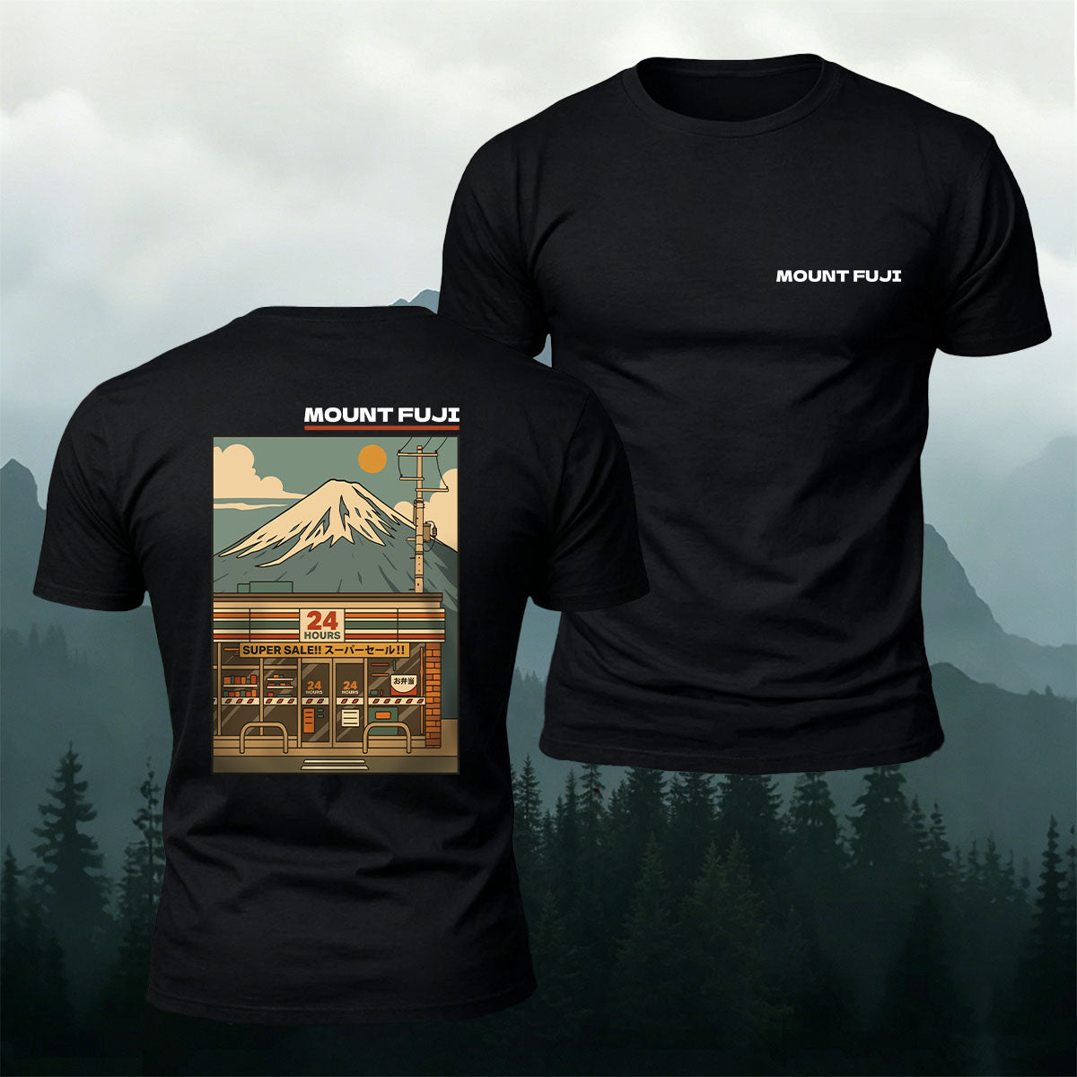 Mount Fuji Manga Print Casual 100% Cotton Tee