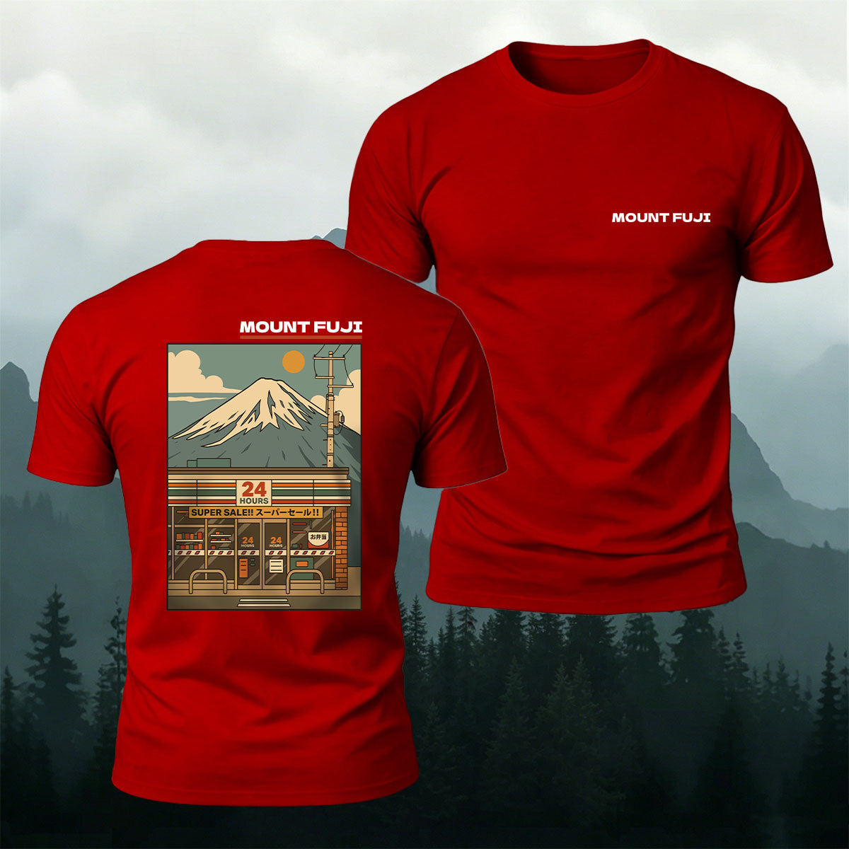 Mount Fuji Manga Print Casual 100% Cotton Tee