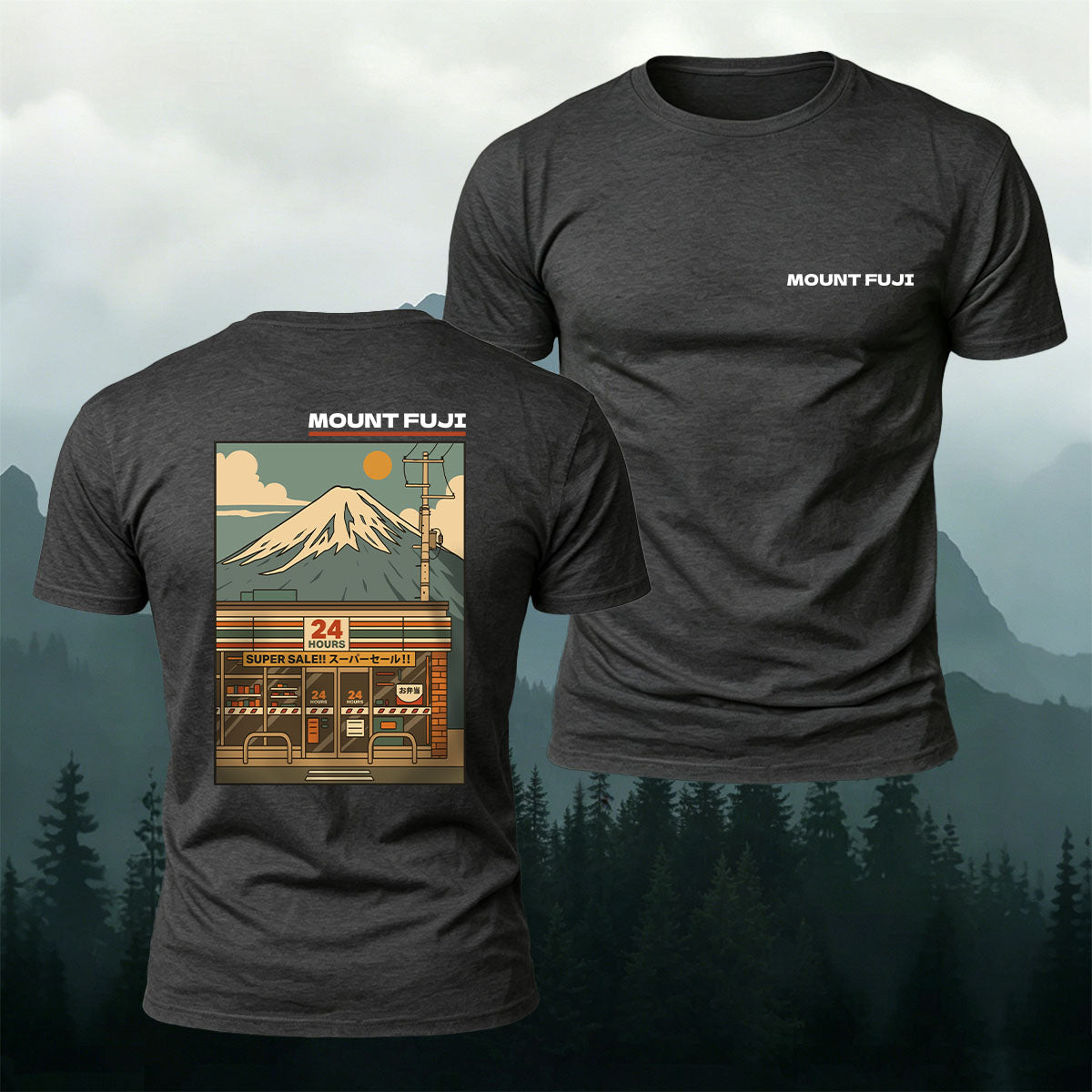 Mount Fuji Manga Print Casual 100% Cotton Tee