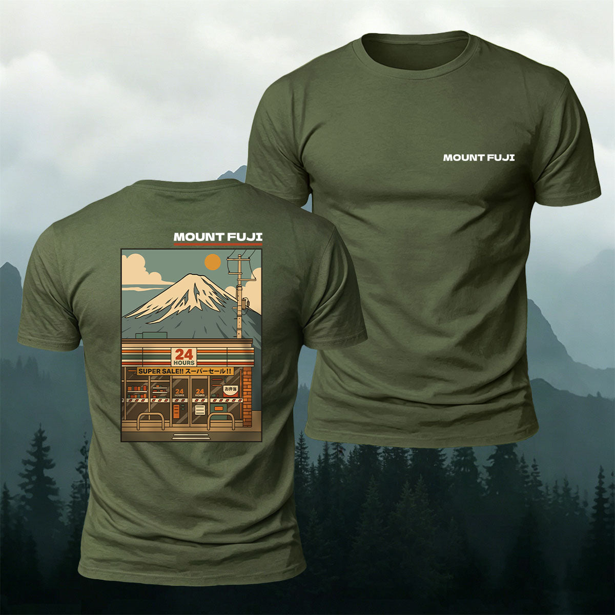 Mount Fuji Manga Print Casual 100% Cotton Tee