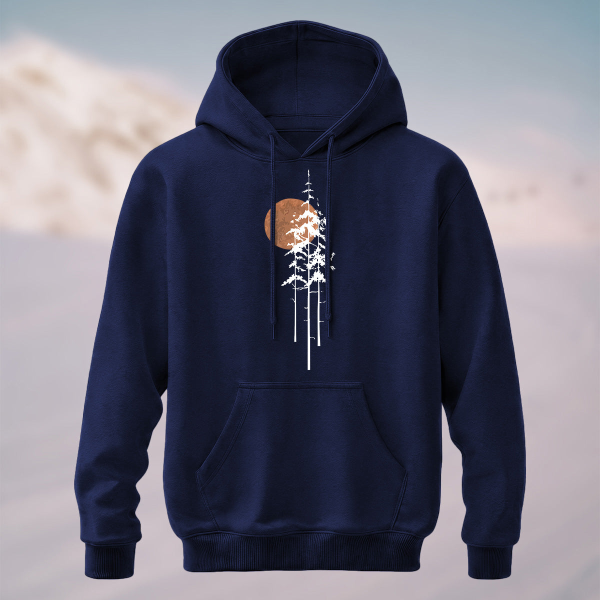 Cotton Made Tree Silhouettes Round Sun Print Hoodie