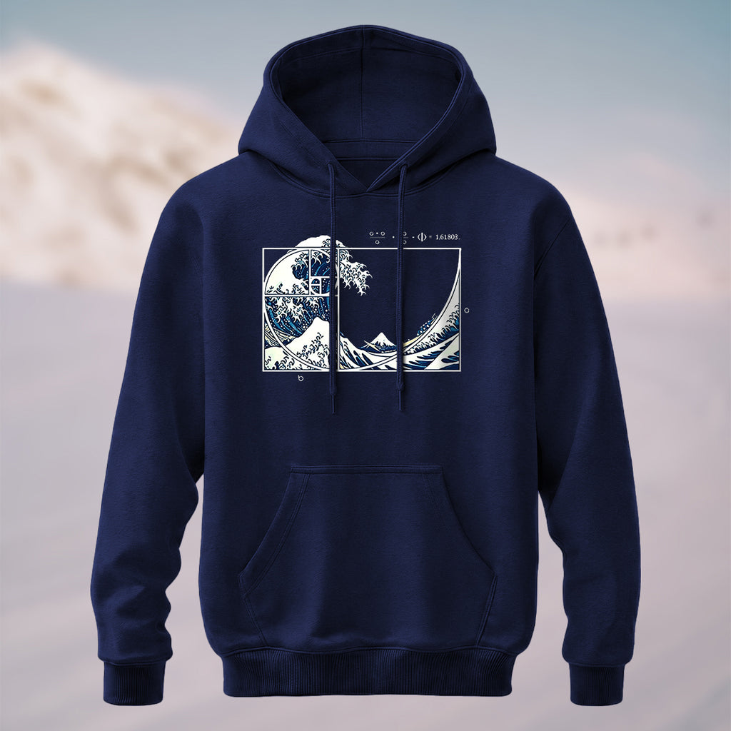 Cotton Made Blue and White Giant Waves Print Hoodie